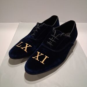 Vero Cuoio Blue Velvet Oxfords Sz 43 Gold Embroidery Luca Di Napoli Italy